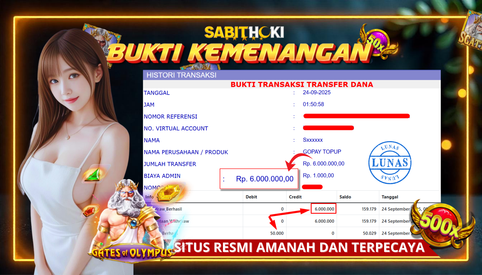 SELAMAT KEPADA MEMBER SETIA SABITHOKI YANG BERHASIL JACKPOT DI PERMAINAN GATES OLYMPUS